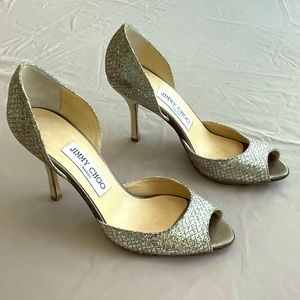 Jimmy Choo Isabel Champagne Peep Toe 3” Heels Size EU 36